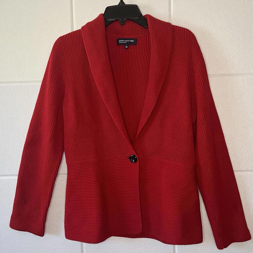 Jones New York Signature Collection Shawl Collar Red Cardigan Sweater Large